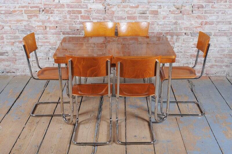 Bauhaus Oak Foling Table by J. Halabala for UP Zavody, Czech, 1930s