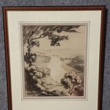 A very beautiful old drawing depicting a hilly landscape rendered in graphite.