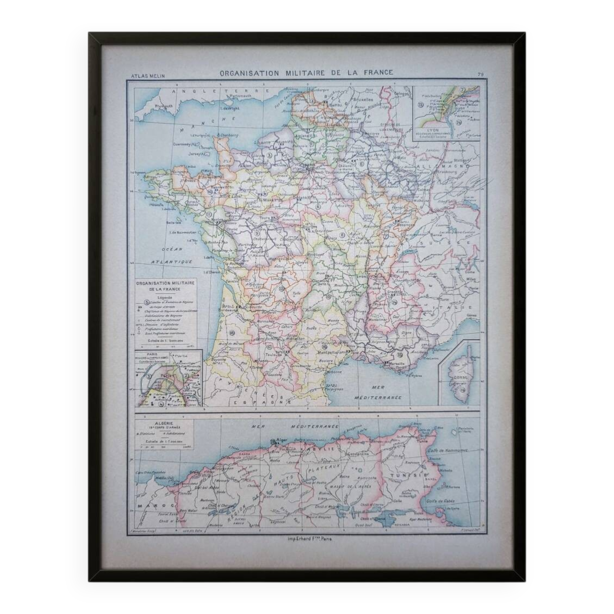 Military map of France, original printed in 1896.