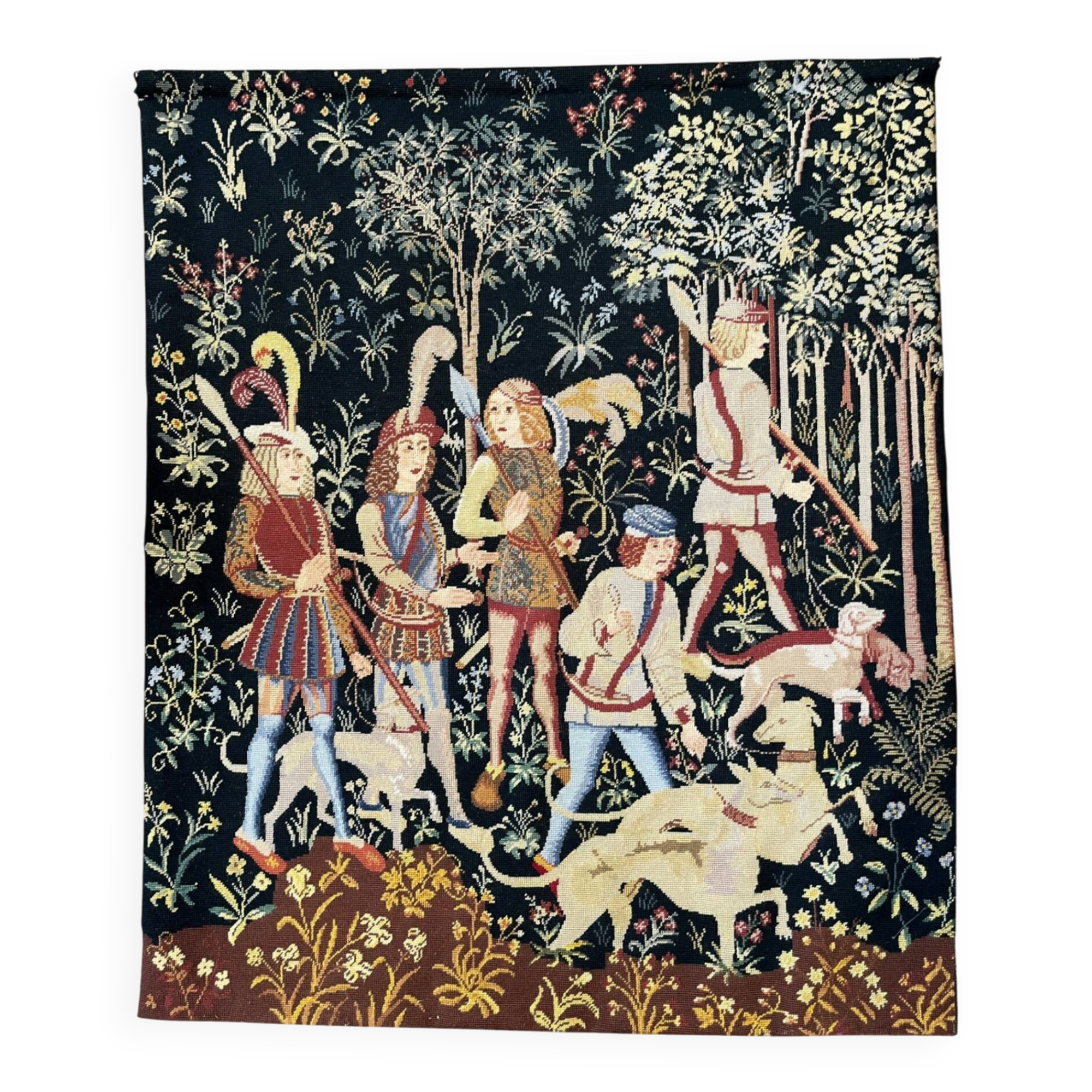 Antique handwoven tapestry Medieval Hunt Unicorn 20th century