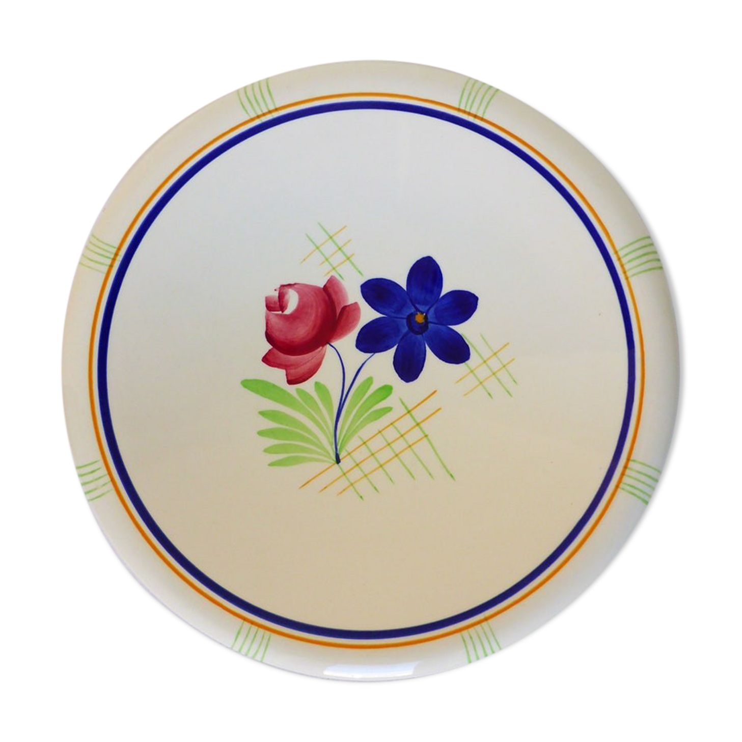 Vintage round-topped serving dish from the Gien factory, Robinson model, in porcelain