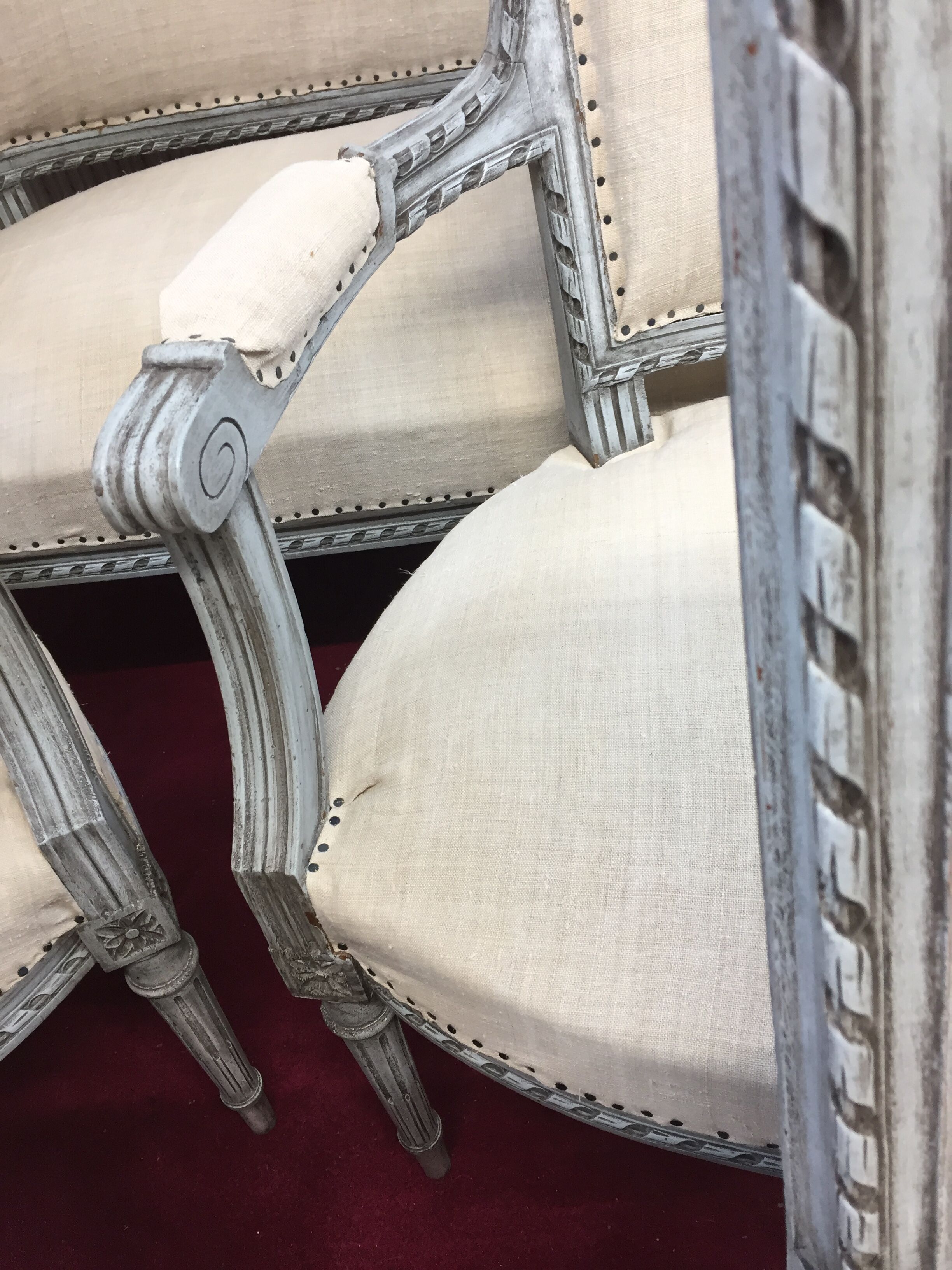 Louis XVI style wooden living room, nineteenth century, consisting of 5 elements completely renovated