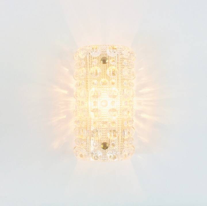 Pair Mid Century Scandinavian Glass & Brass Wall Lamps - C.Fagerlund, 1960s