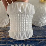 Set of three vintage electrified white glass pendant lamps with new