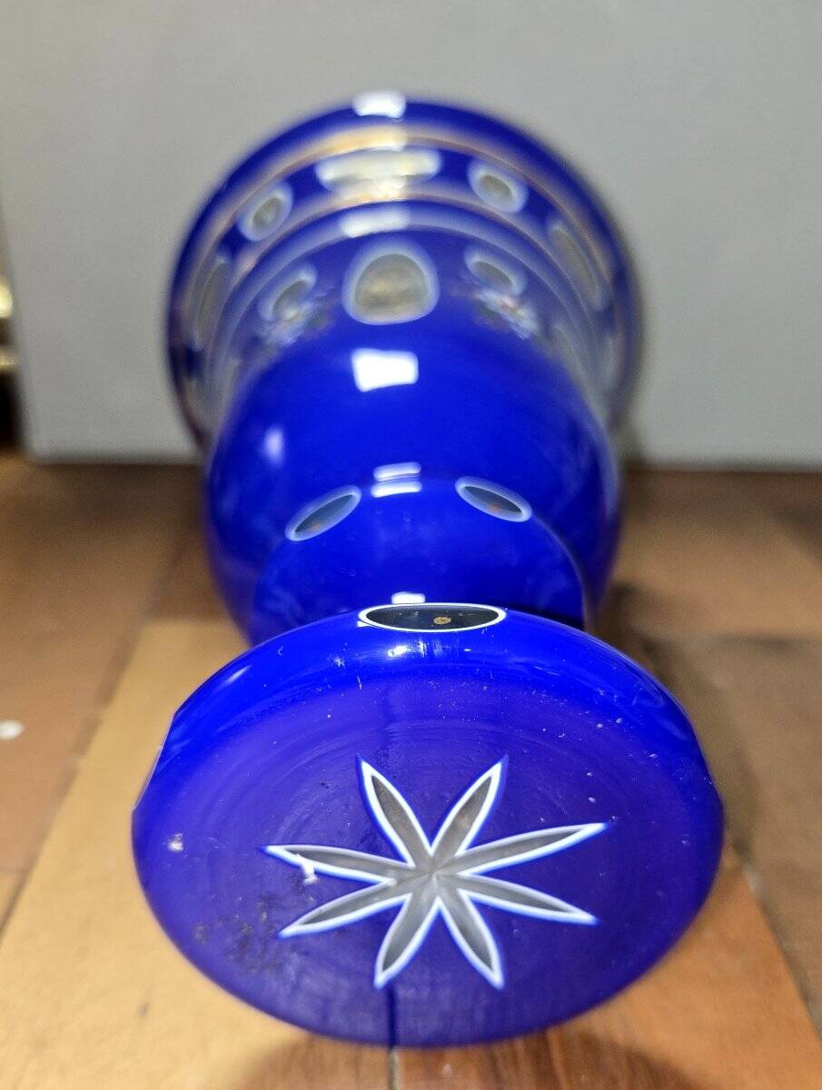 Large blue enamelled glass chalice (Bohemian glass 20th century)
