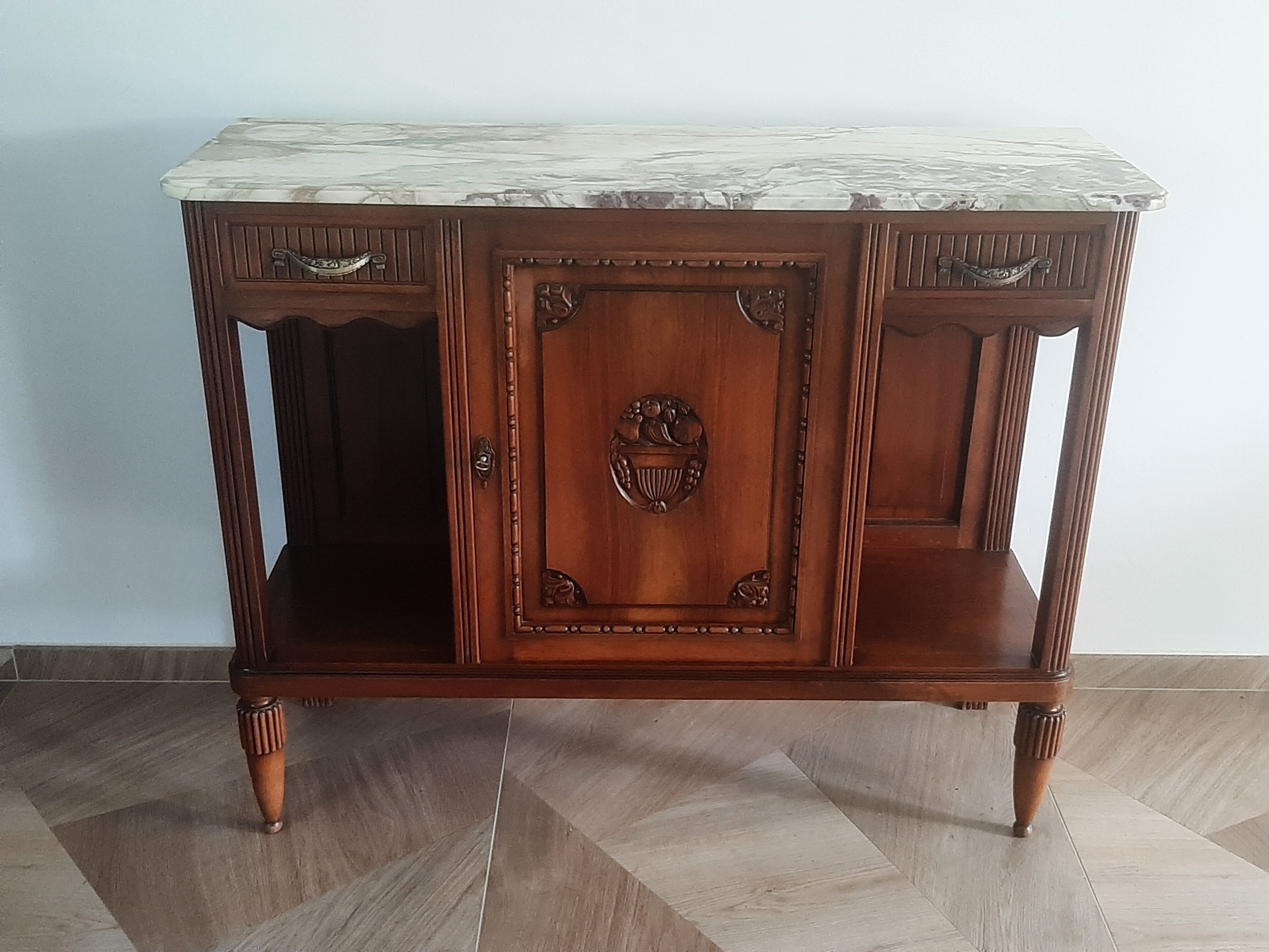 Sideboard - 1920 - art deco - 1 door - 2 drawers - gray marble top