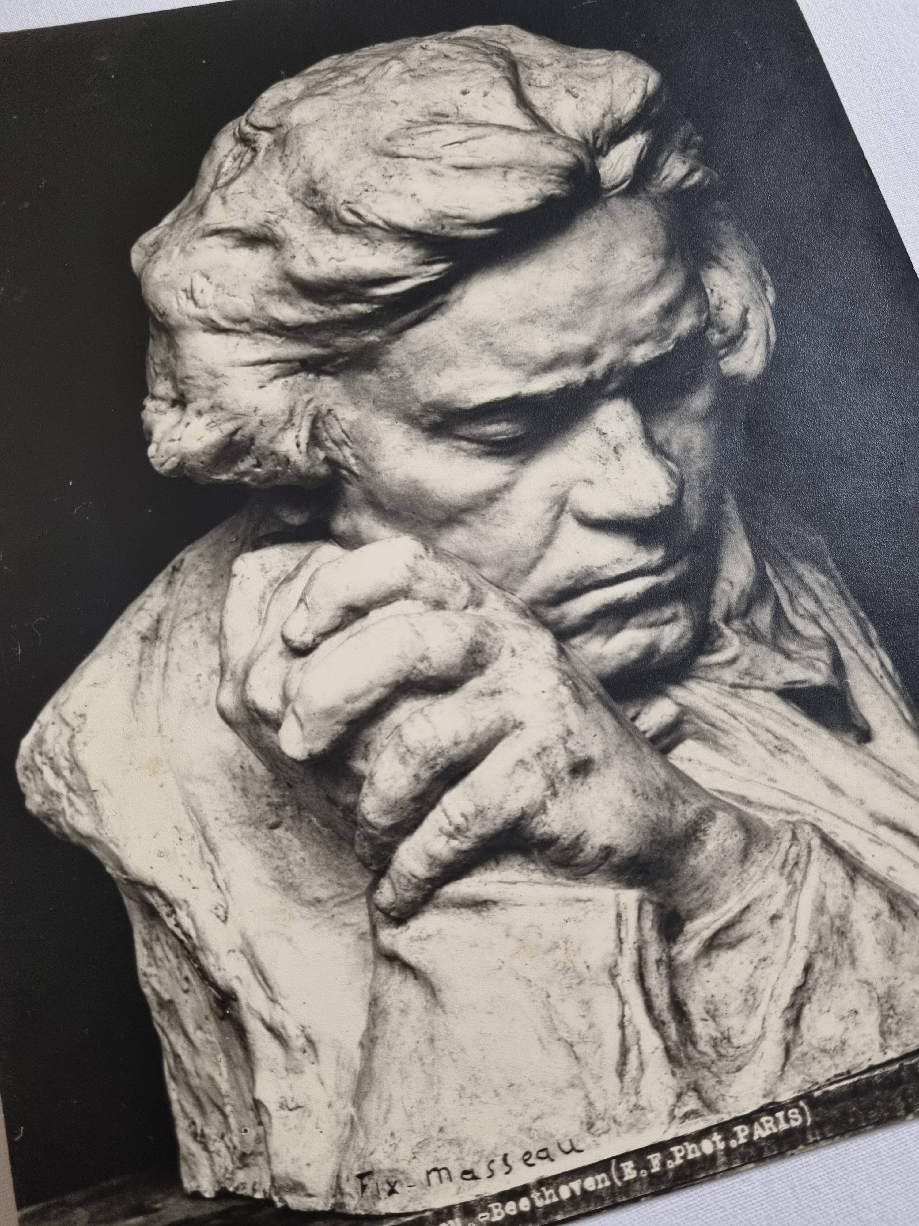 Old photograph by Eugène Fiorillo after Fix Masseau, bust of Beethoven, silver print