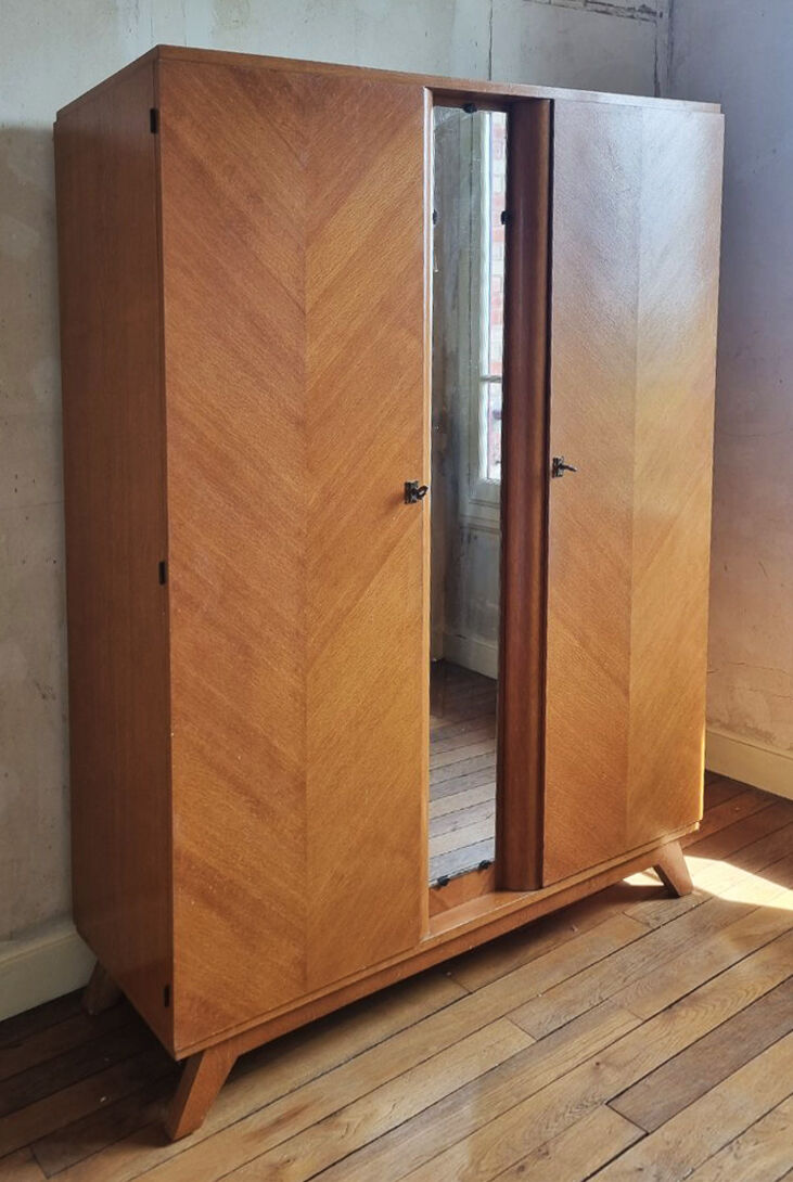 Wooden wardrobe, shelves, vintage, 60s