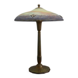 Lampe de table Muller Frères, France, avec pied en laiton et abat-jour en pâte de verre, style Art déco vers 1930