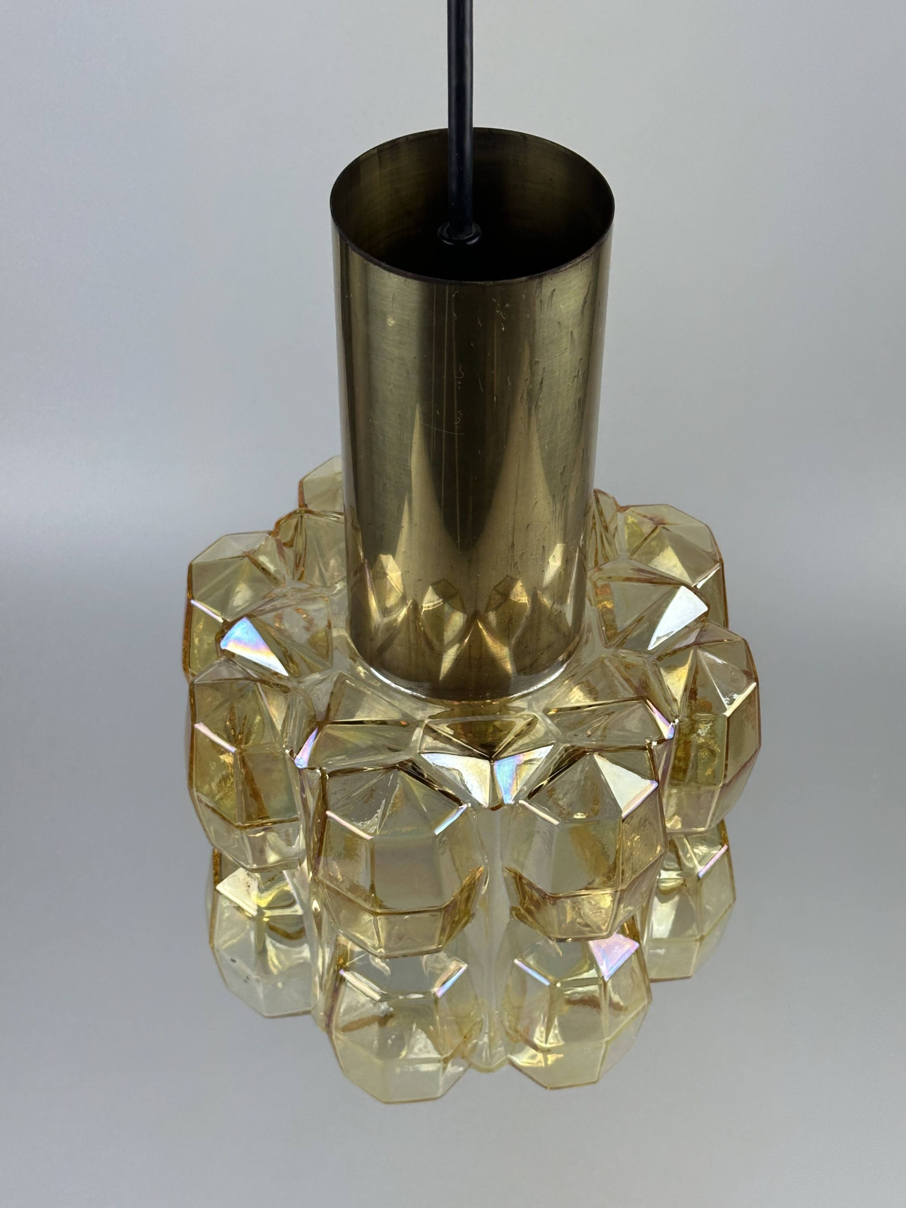 60er 70er Jahre Deckenlampe Glashütte Limburg Germany Glas & Messing Space