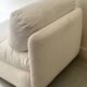 2 Italian off-white chenille armchairs with wooden base, 1970s design.