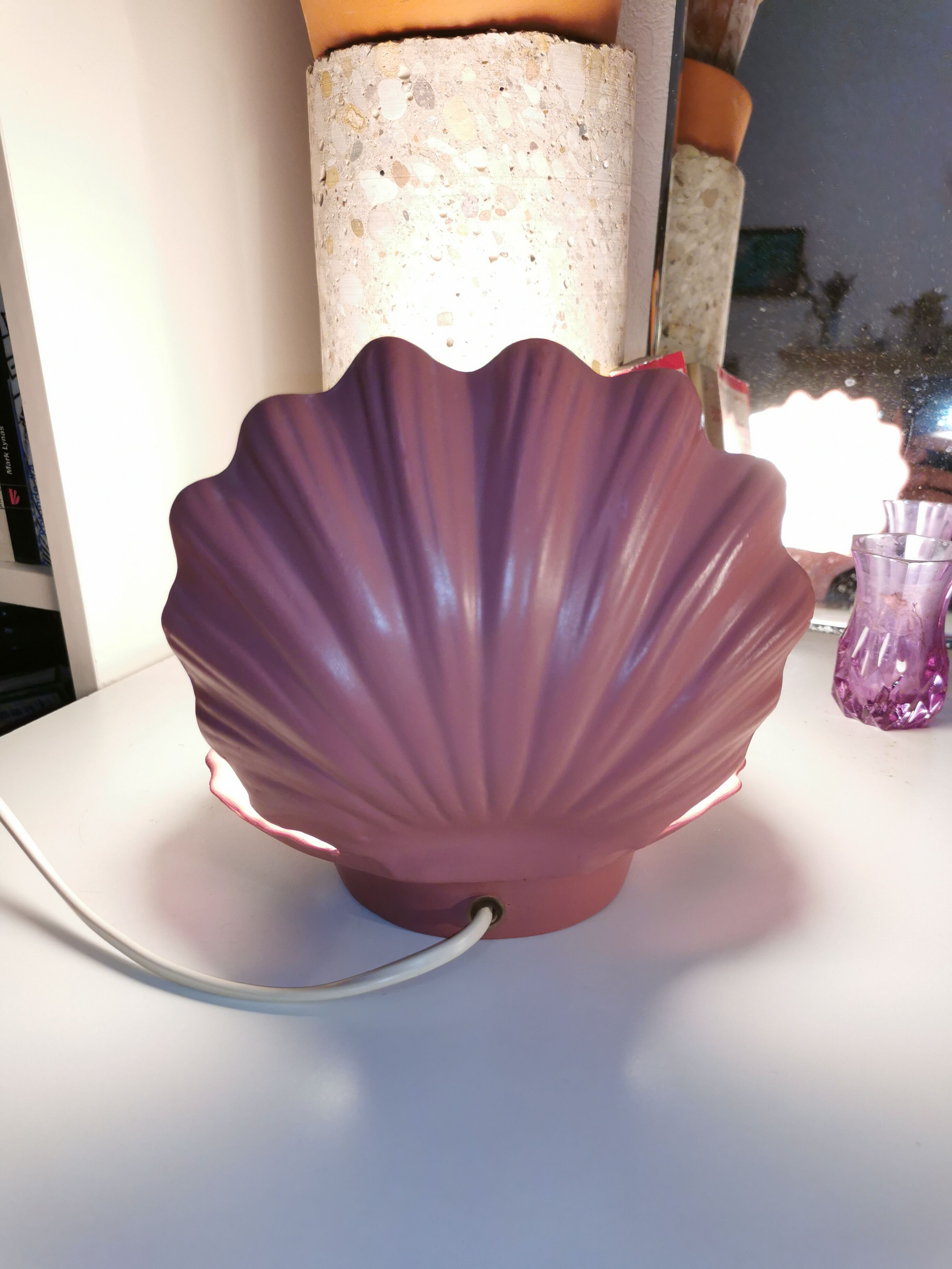 Ceramic shell lamp and opaline bead, saint-jacques, france, 1980