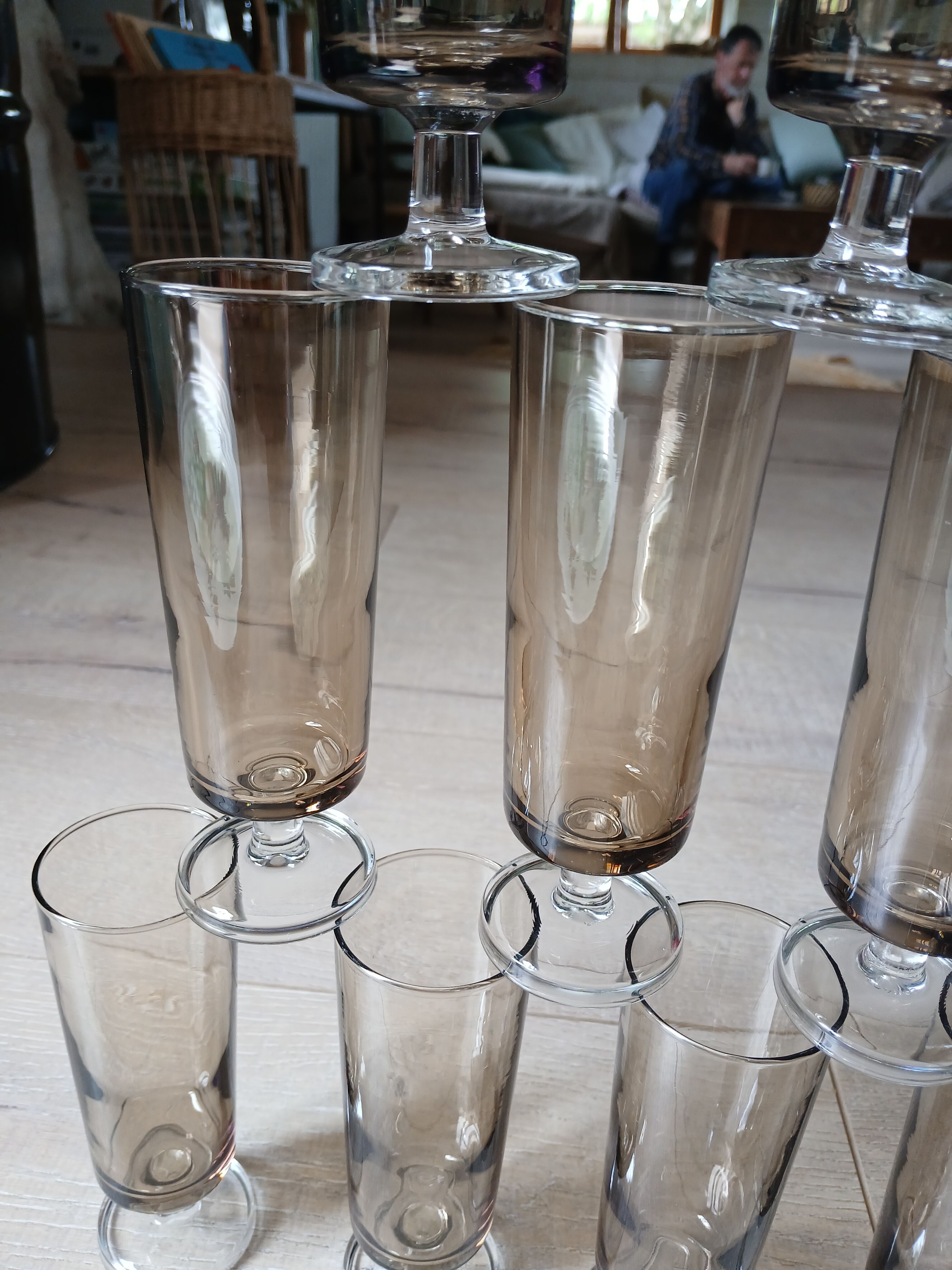 16 vintage smoked glass champagne flutes