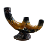 Vallauris black yellow ceramic candlestick