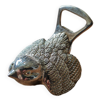 Bottle opener bird in silver metal
