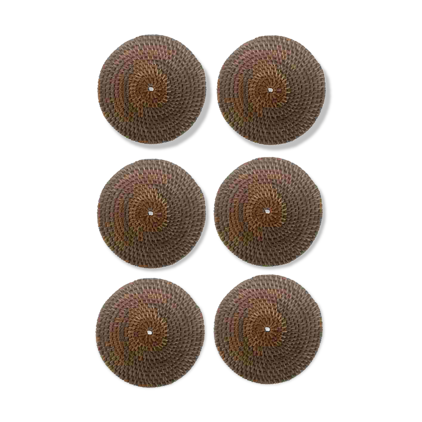 Set of 6 handwoven rattan coasters - natural ethnic style