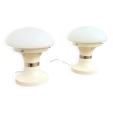 Pair of mushroom lamps — White opaline and lacquered metal — 1970s