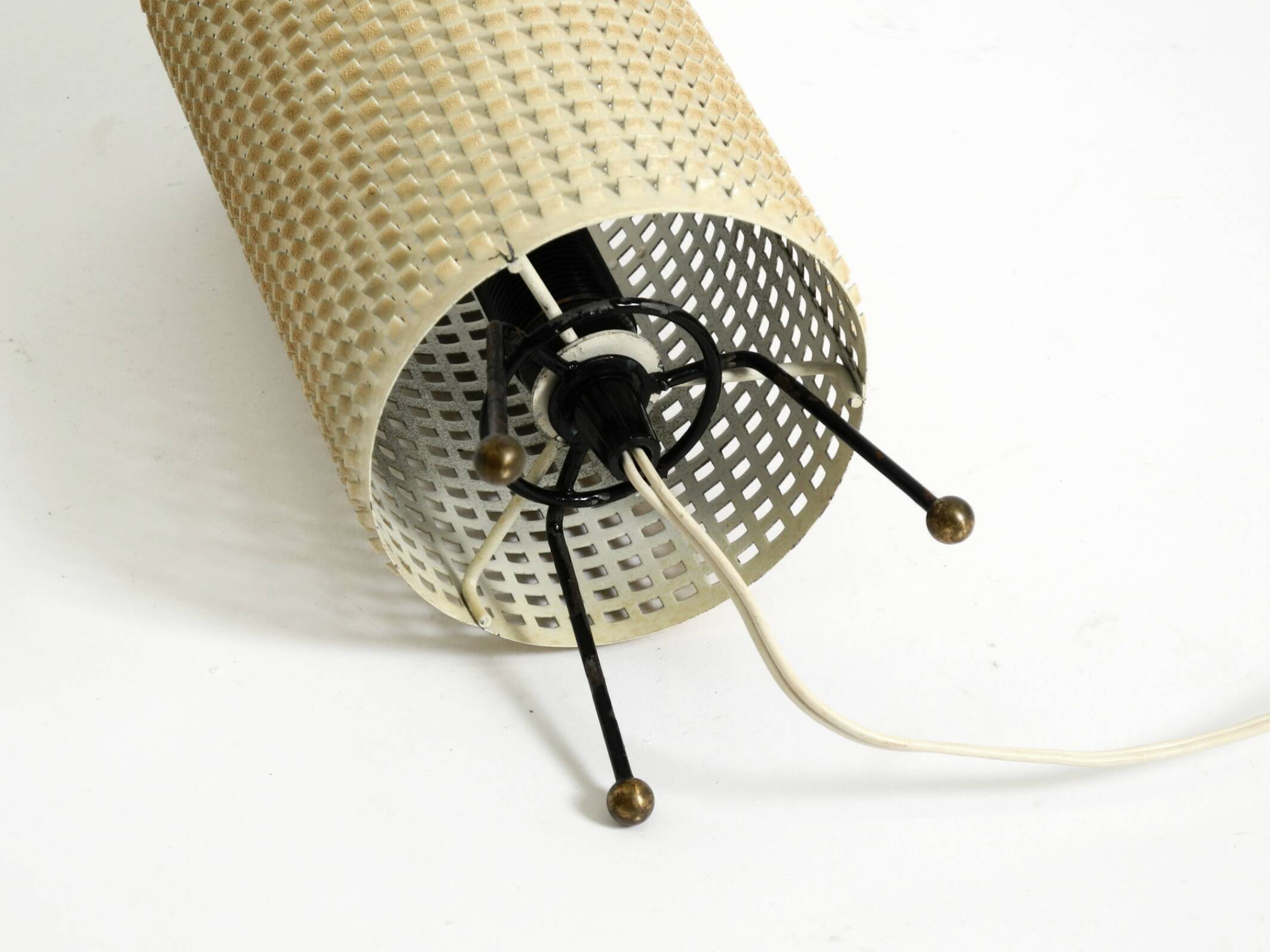 Original 1950s brass tripod table lamp with a perforated metal lampshade