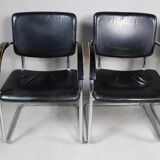 Set of 4 vintage tubular steel lounge chair