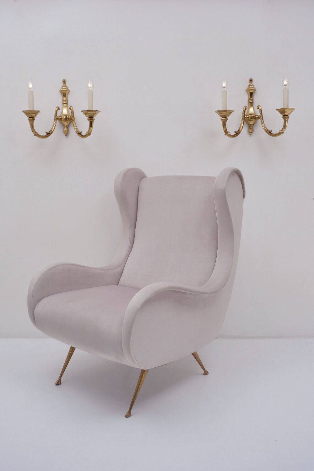 Pair brass wall lights sconces, twin arm, Neoclassical, 1950`s ca, English