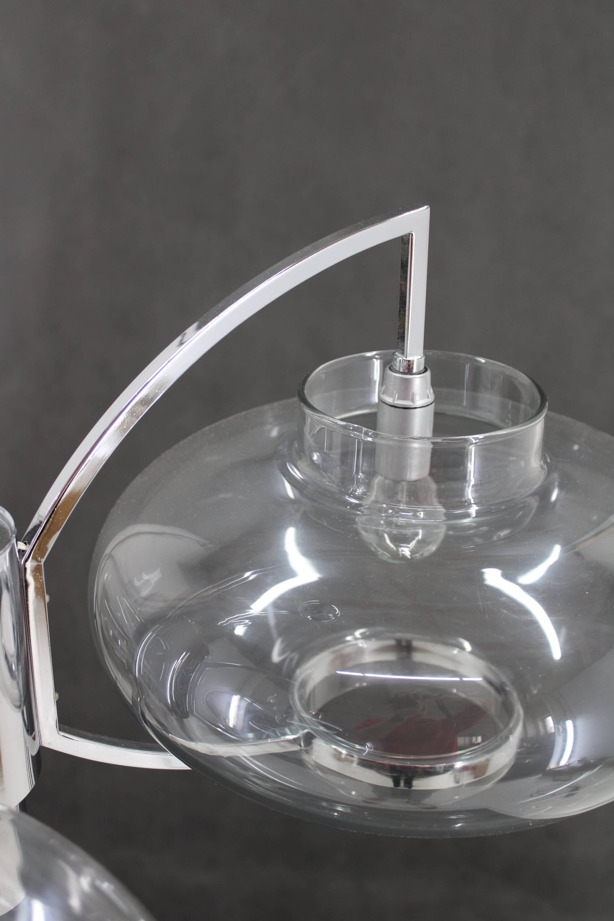 1970s Italian Chrome Plated and Glass Chandelier