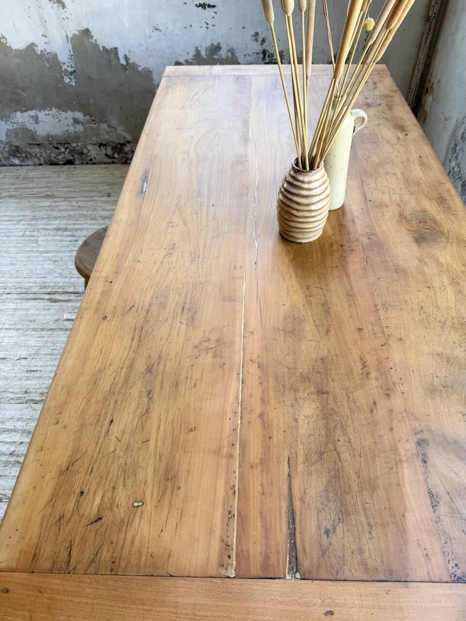 Cherry farmhouse table with spindle legs, 1950s