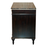 Contemporary Chinese buffet with a marble top and space for a mini-fridge.