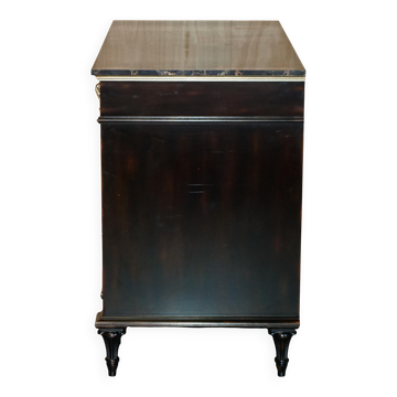 Contemporary Chinese buffet with a marble top and space for a mini-fridge.