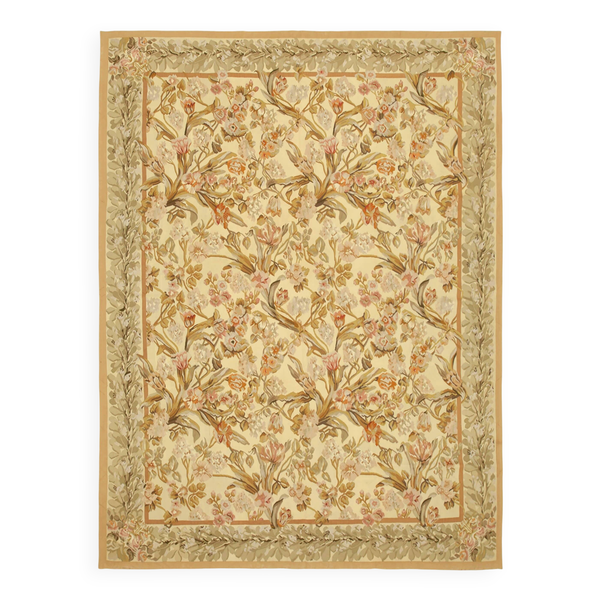 Handmade European Vintage Aubusson Kilim 268 cm x 366 cm
