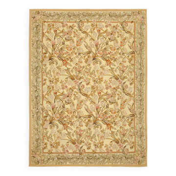 Handmade European Vintage Aubusson Kilim 268 cm x 366 cm