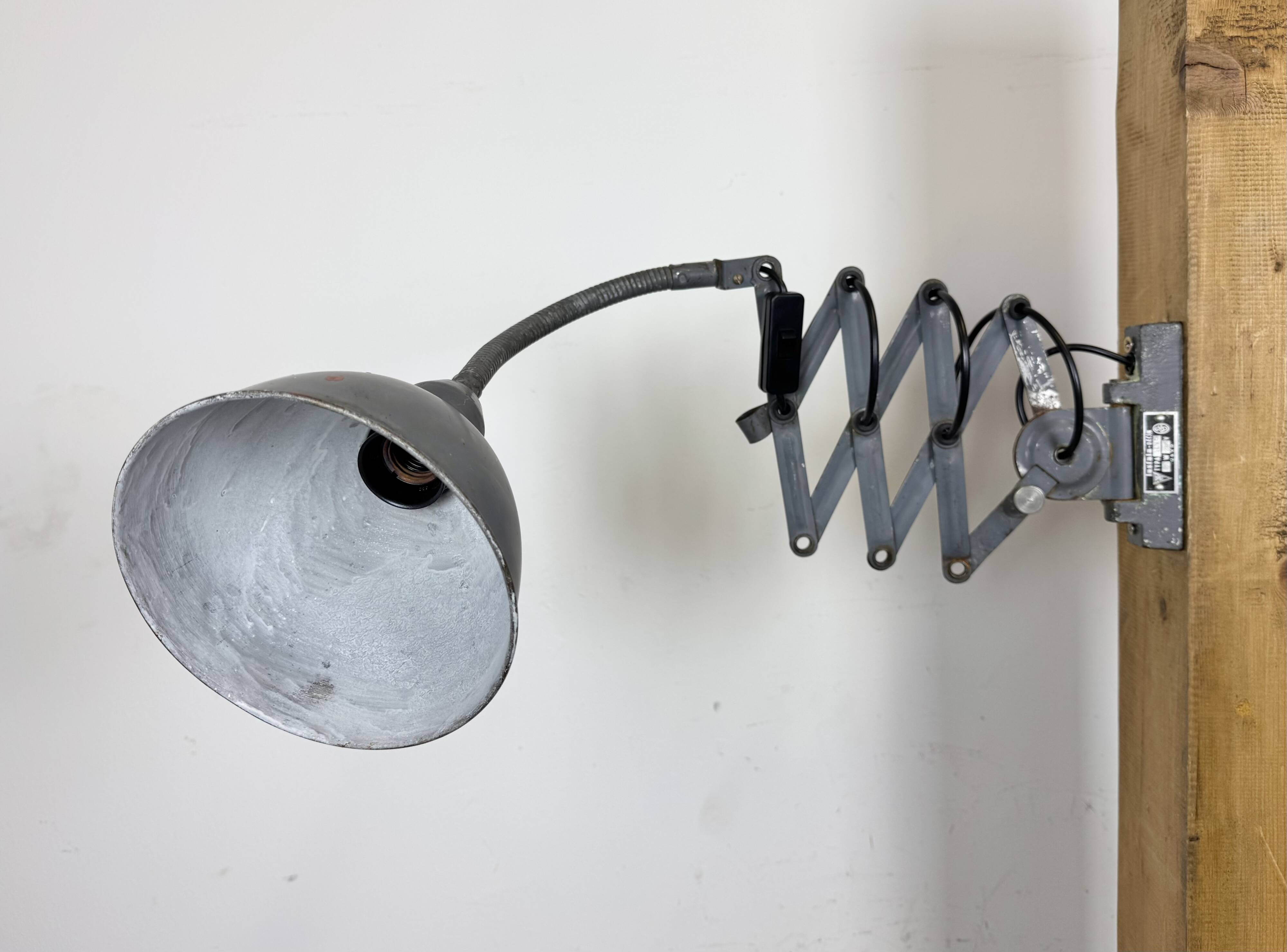 Grey Industrial Gooseneck Scissor Wall Lamp from Elektroinstala, 1960s