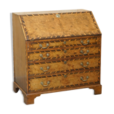 Antique George II bureau from 1740 in walnut, rosewood, and leather.