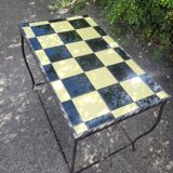 Coffee table with tiled and wrought iron finish