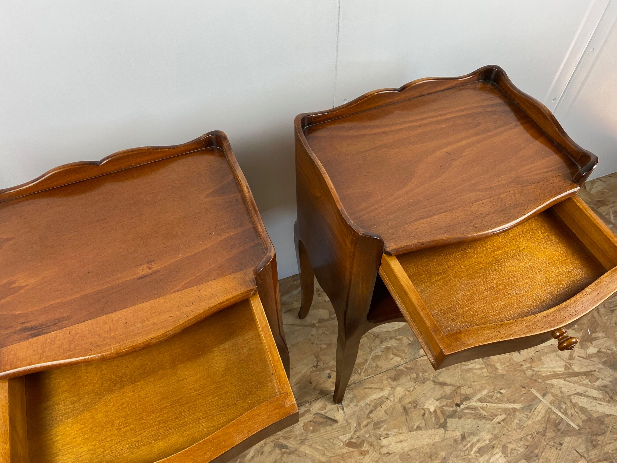 Pair of cherry wood bedside tables with 1 drawer Louis XV style