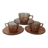 Set of 3 duralex cups made in France amber flower shape