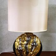 Pair of carved ceramic by Georges Deliège Belgique desk lamps