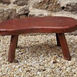 Vintage french hand turned solid oak 4 legged kidney shaped childs stool 3772