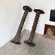 Pair of pedestal columns with oak pressing screws, 1900