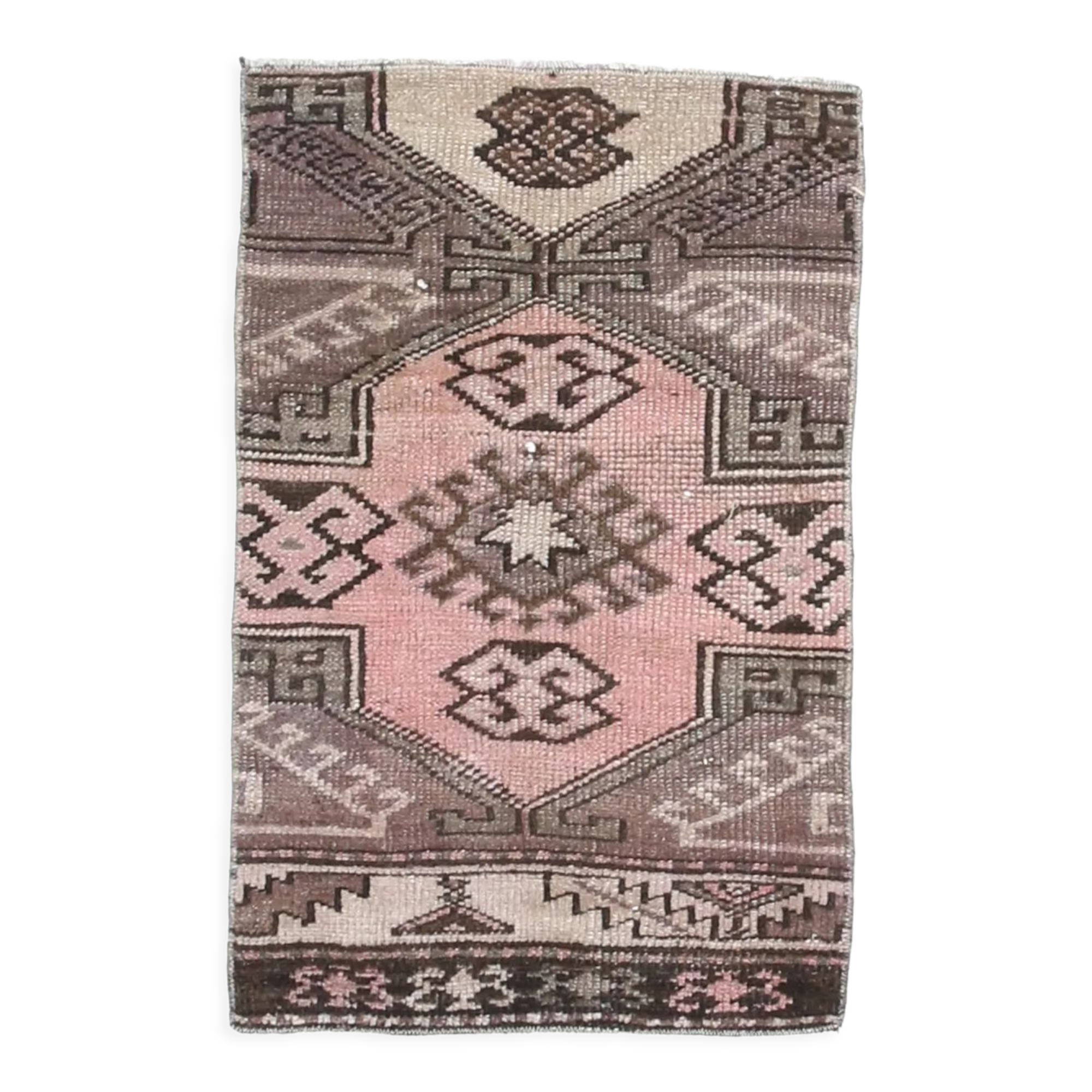 2x3 Brown & Pink Small Size Vintage Rug 52x80Cm