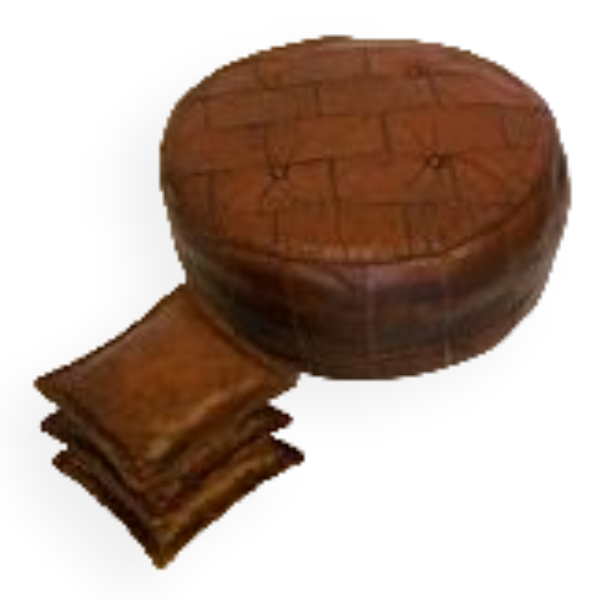 Leather patchwork foot stool and 2 pillows