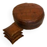 Leather patchwork foot stool and 2 pillows