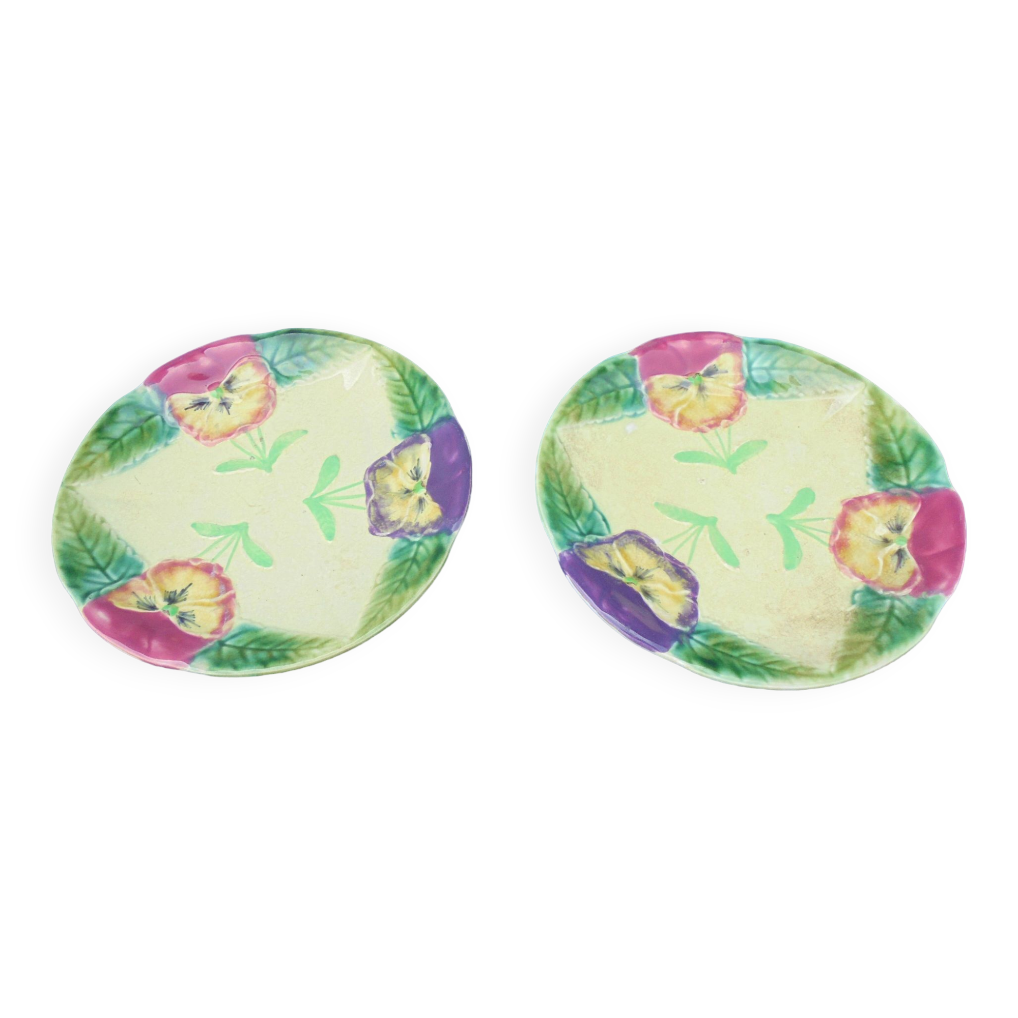 2 Plates in Barbotine Choisy le Roi décor de Pensées