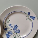 Lot de 2 assiettes vintage motif fleurs bleues campanules estampillée drapeau style Sarreguemines