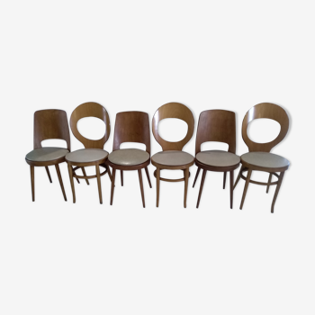 Suite of 6 chairs by Bistrot Baumann mismatched model Mondor and Seagull