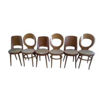 Suite of 6 chairs by Bistrot Baumann mismatched model Mondor and Seagull