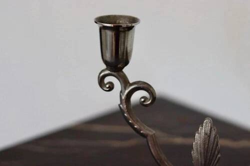 Vintage Pewter Double-Arm Candelabra – Art Nouveau Style Candle Holder