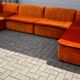 Large Mid Century sectional sofa of 6 elements in orange velvet
