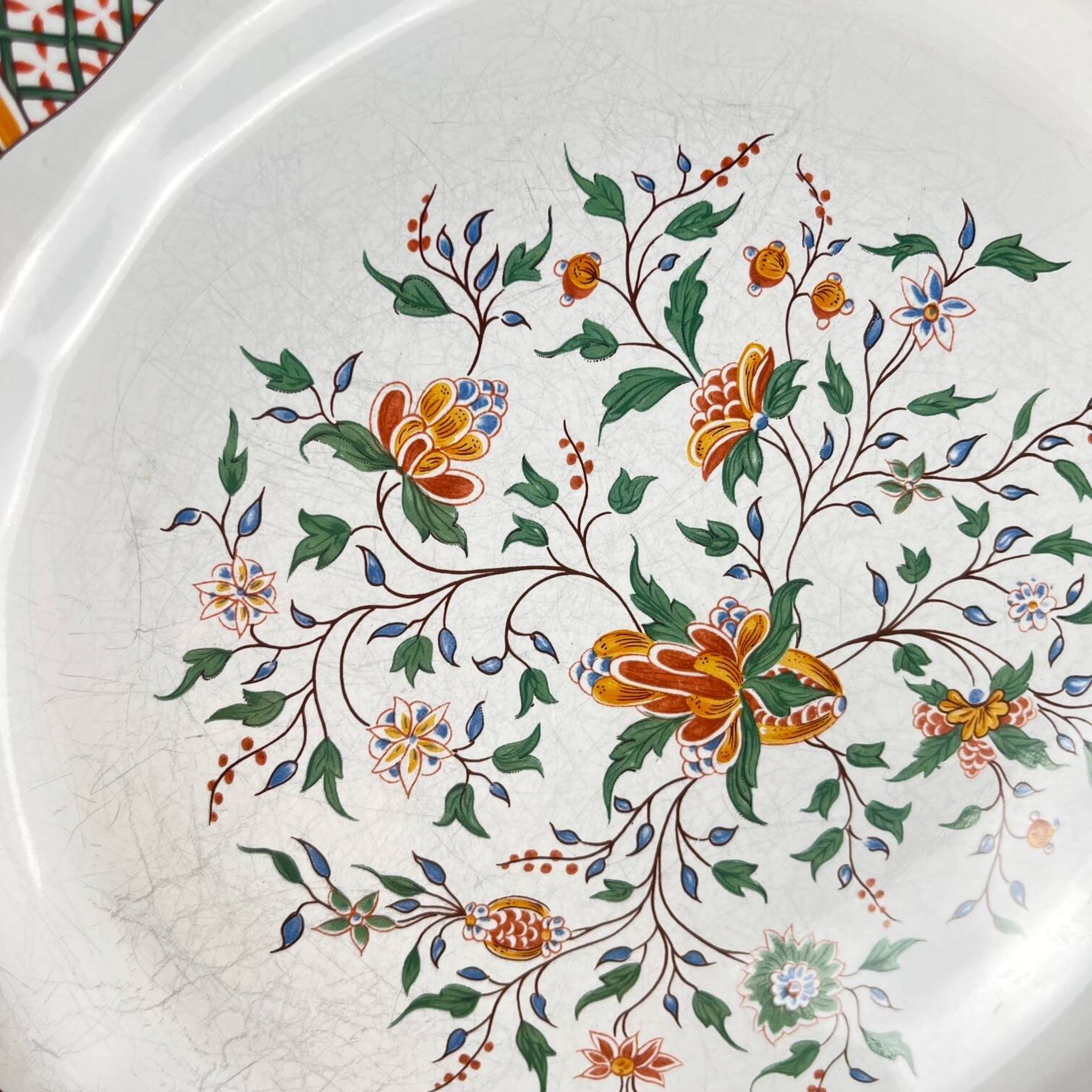 Set of 8 flat plates Gien model Rouen Sainfoin, 1990