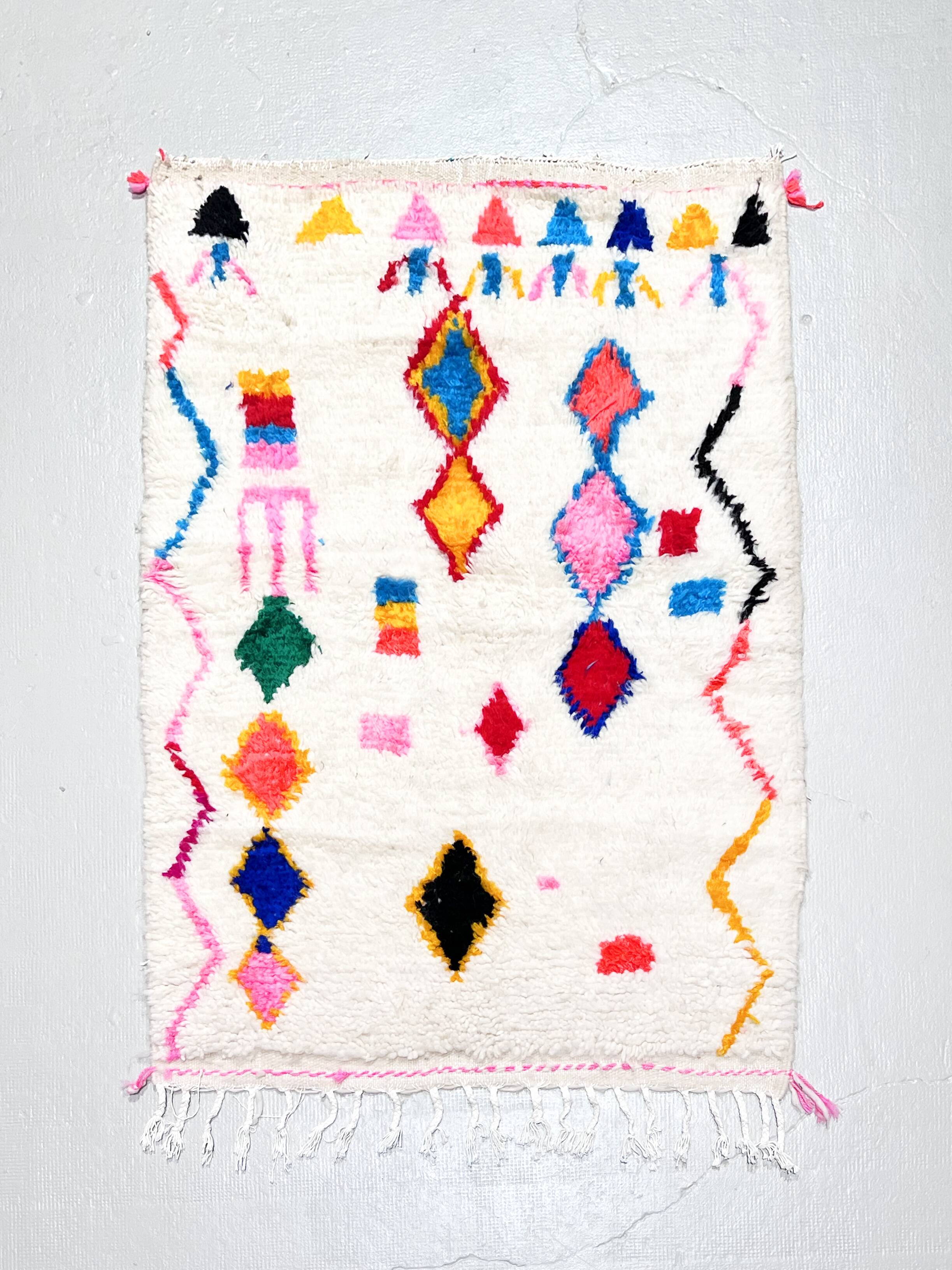 Moroccan Berber Azilal rug with colorful patterns, 1.40x0.98m