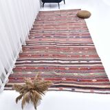 5x11 Red Blue Vintage Kilim Rug 149x326Cm